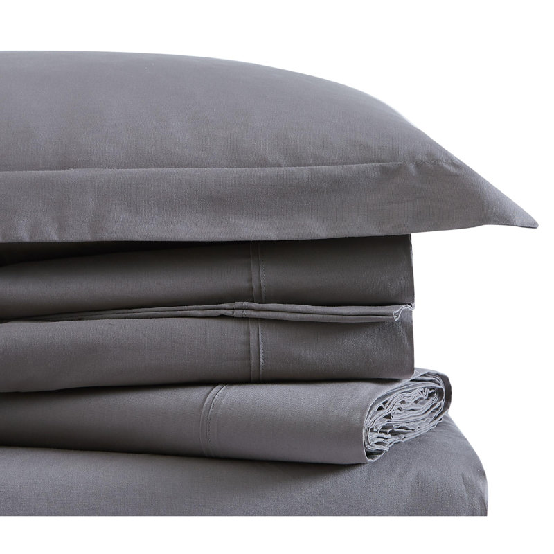 100% Cotton Standard Solid Colour Sheet Set, Twin XL Sheet Set with 1 Pillowcase, Grey