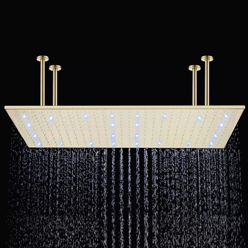 LED Rainfall 16"x32" Large Shower Head Top Sprayer Ceiling Mounted Brushed Gold