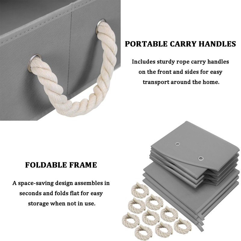 Gray Fabric Collapsible Under Bed Storage Box with Rope Handles