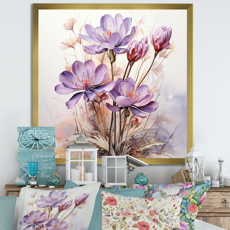 Art mauve zen mauve, Cadre doré simple, H 36 po x l 36 po x P 1,5 po