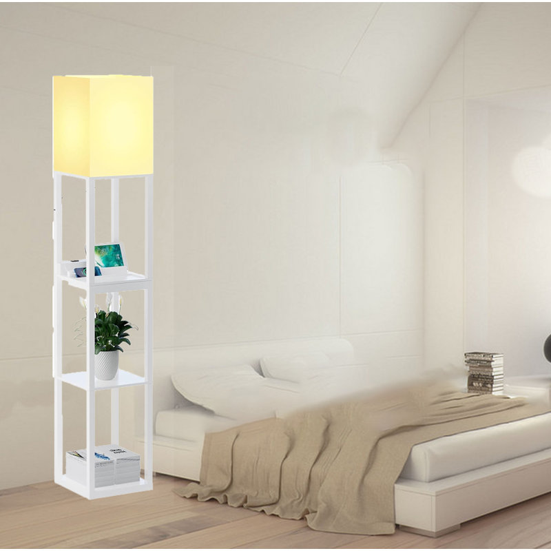 Modern Dimmable Solid Wood Standing Lamp, White