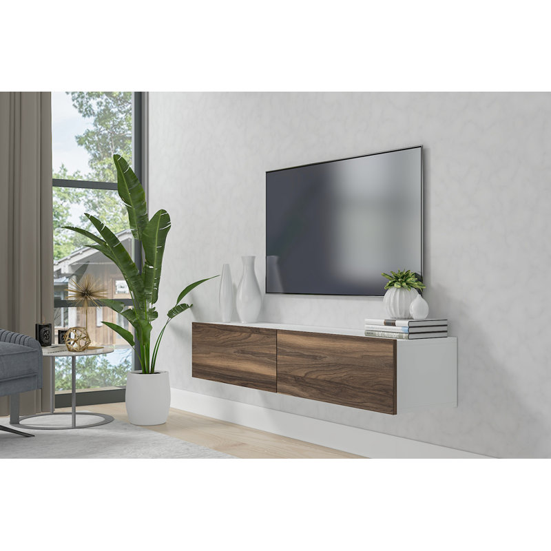 Meuble télé flottant de 53 po Housley, Noyer / blanc