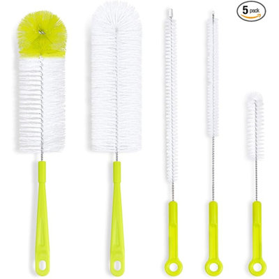 Ensemble de brosses de nettoyage de bouteilles - Nettoyeur de bouteilles à long manche pour laver les bouteilles de bière à col étroit, les bouteilles d'eau de sport avec brosse à paille, les brosses de nettoyage de bec de bouilloire / couvercle
