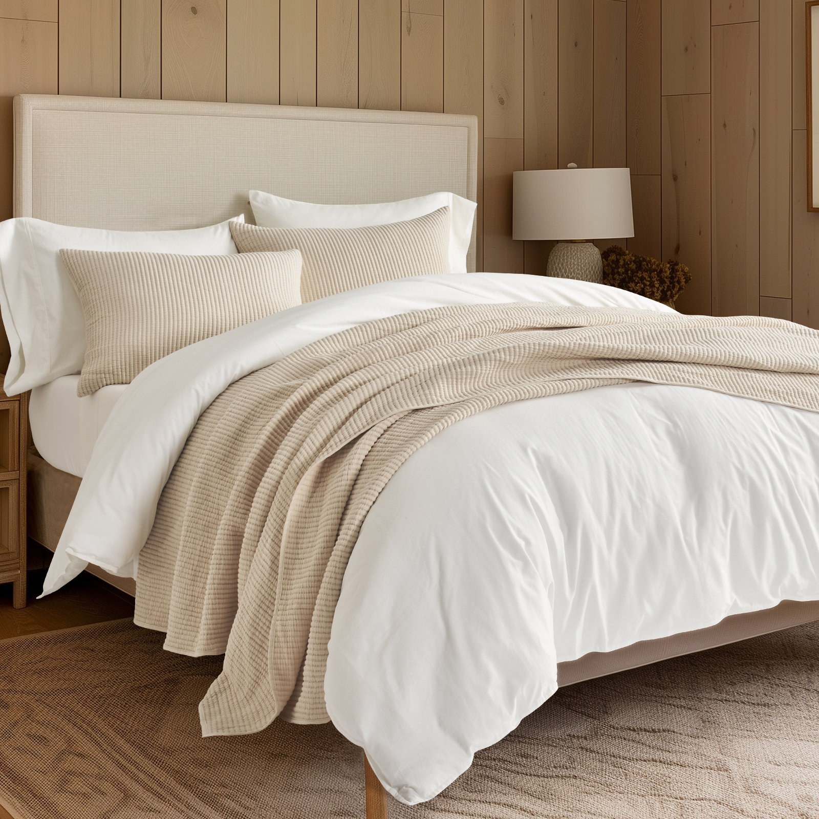 Ribbed Matelassé Cotton Coverlet Set, King Quilt + 2 King Shams, Urban Taupe