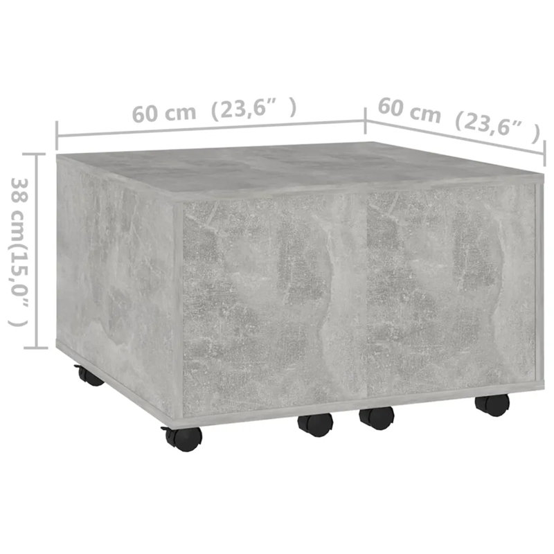 Godart Wheel Coffee Table with Storage, Concrete Grey