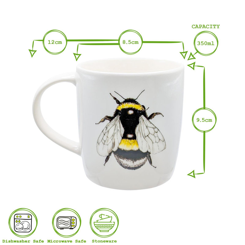 Nicola Spring Simply Home Stoneware Mugs - 350ml - Pack of 6, Single Bee