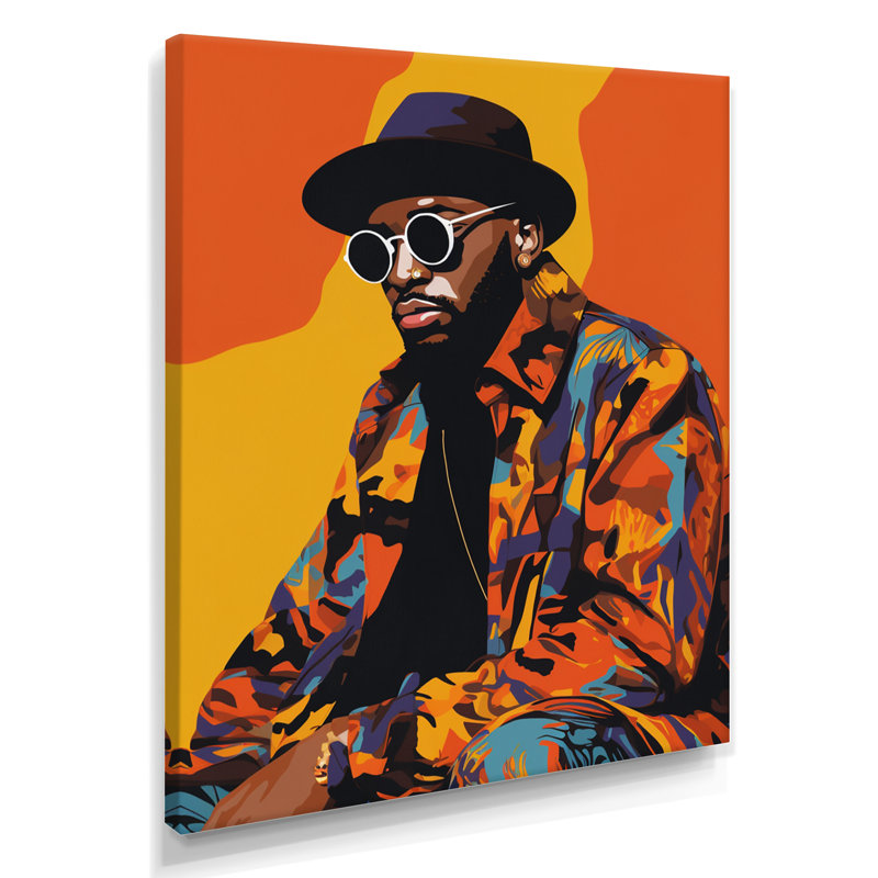 «90S Cool Man» avec chapeau et lunettes de soleil - mode homme, décoration murale, H 32 po x l 24 po x P 1 po, Toile tendue
