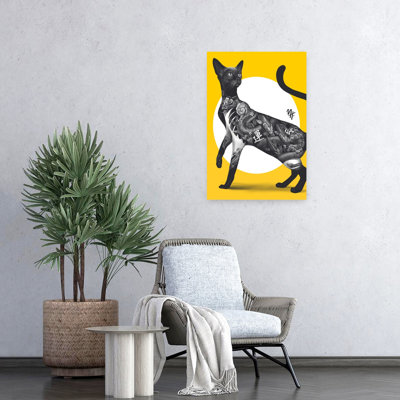 Japanese Tattoo Cat Modern Contemporary Cat Fish Wall Art Print 1 Piece Wrapped Canvas Wall Art