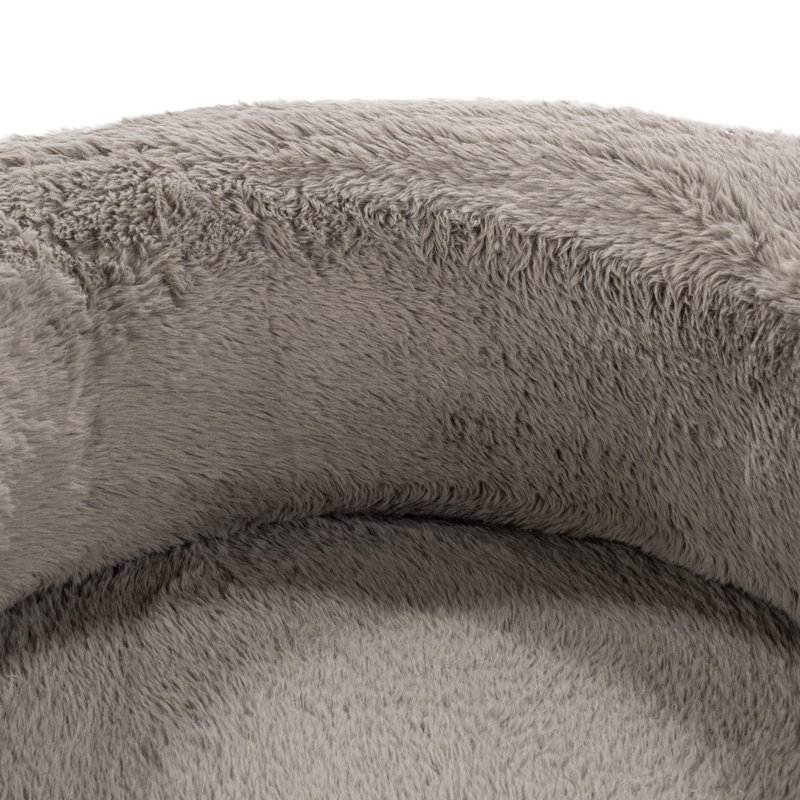 Beige Faux Fur Upholstered Barrel Chair with Solid Wood Frame