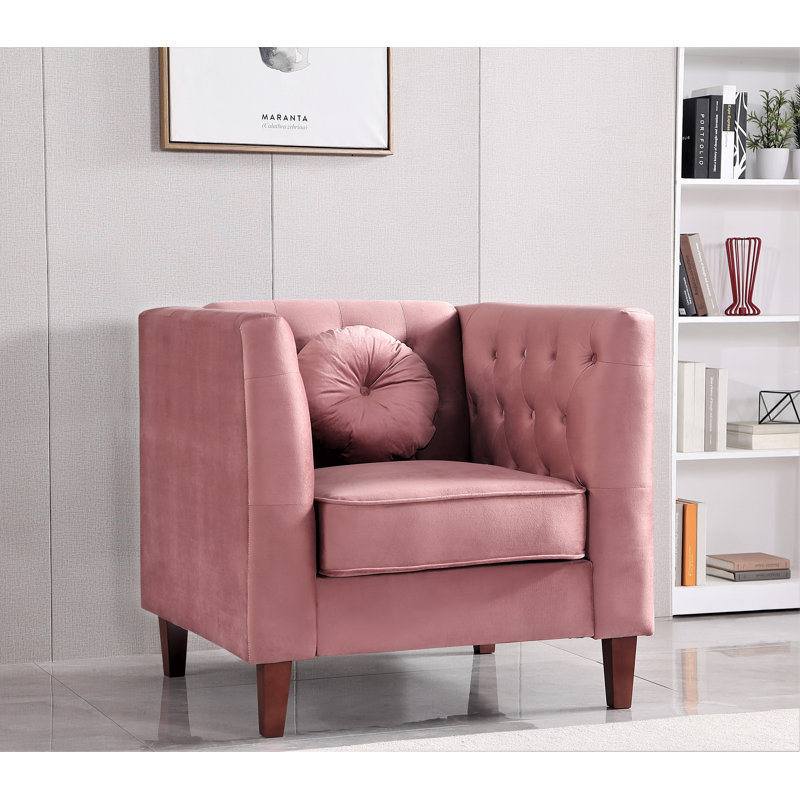 Fauteuil en velours l 35 po Druci, Velours rose