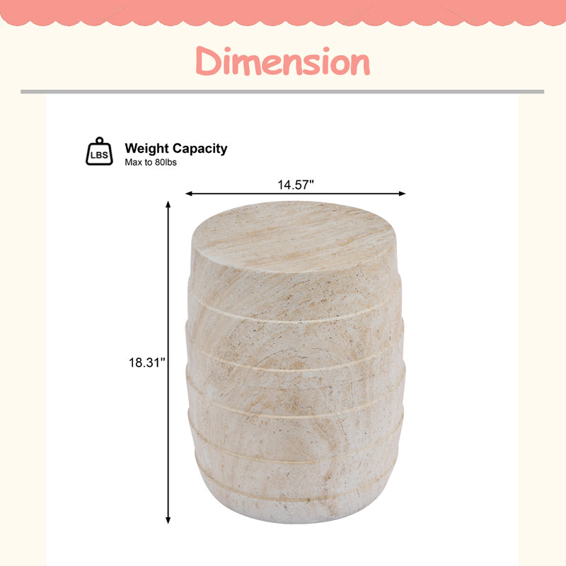 Table d'appoint d'extérieur moderne à l'apparence de travertin MGO moderne, table d'appoint toutes saisons avec texture nervurée pour patio, balcon et salon