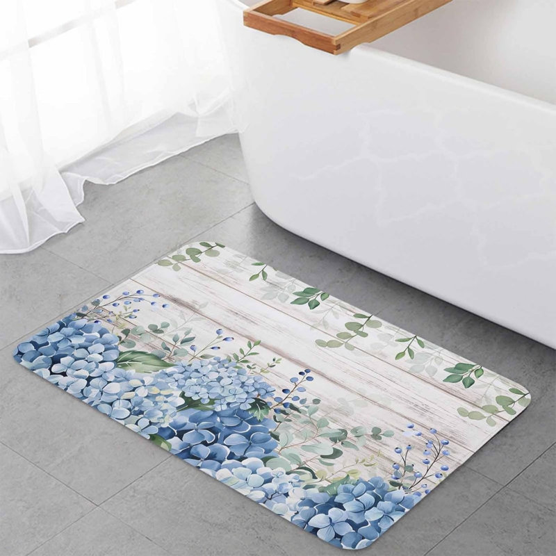 Tapis de cuisine hortensia bleu et blanc, paquet de 2 tapis de décoration florale pour la cuisine et la salle de lavage