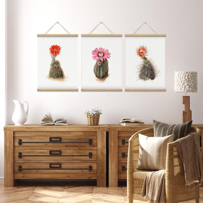 Desert Blooms Cactus, Vibrant Flora Wall Hanging Poster Wooden Framed Picture Artwork