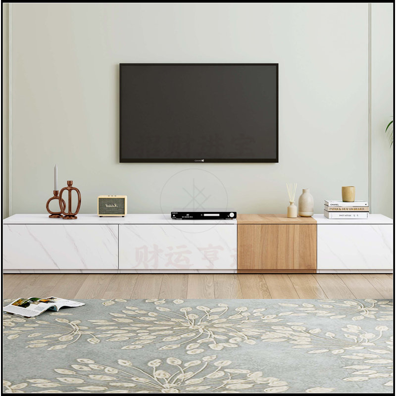 TV Stand with Faux Marble, White