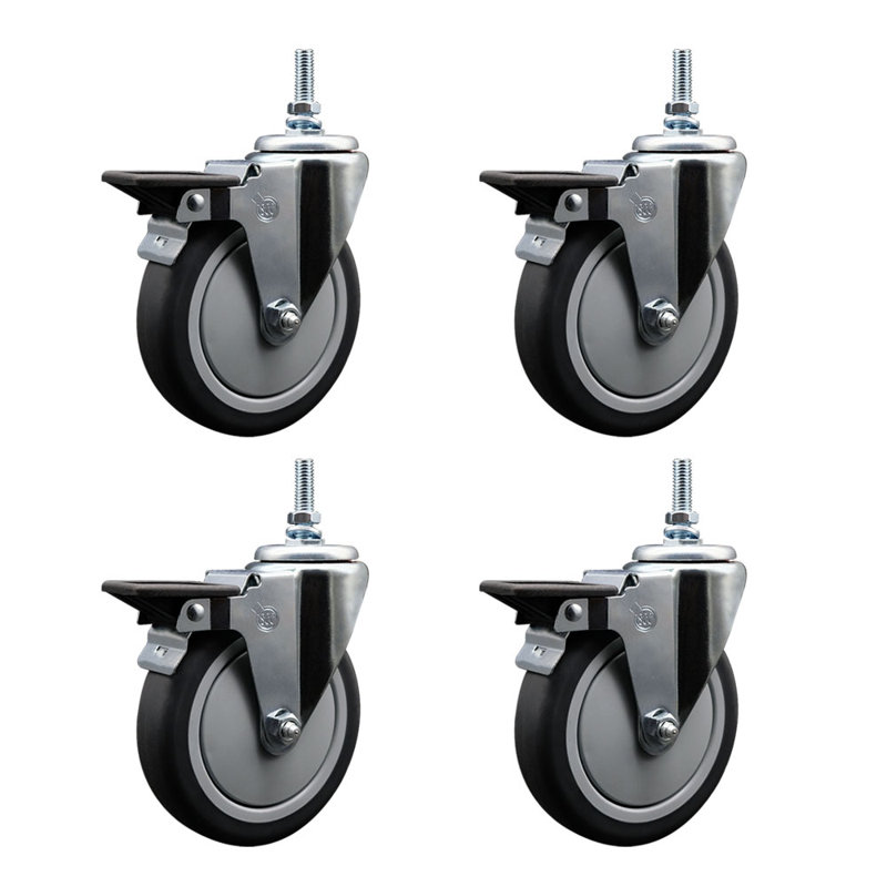 Rubber 3/8 Inch Threaded Stem Caster with Brake