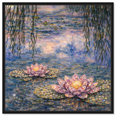 «Crystal Water Lilies», reproduction d'art sur toile encadrée par Art Remedy, cadre noir, 30 x 30