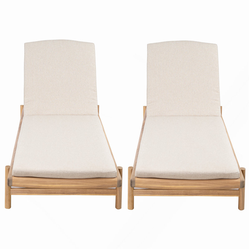 Chaise longue avec coussin en bois d'acacia, ensemble de 2