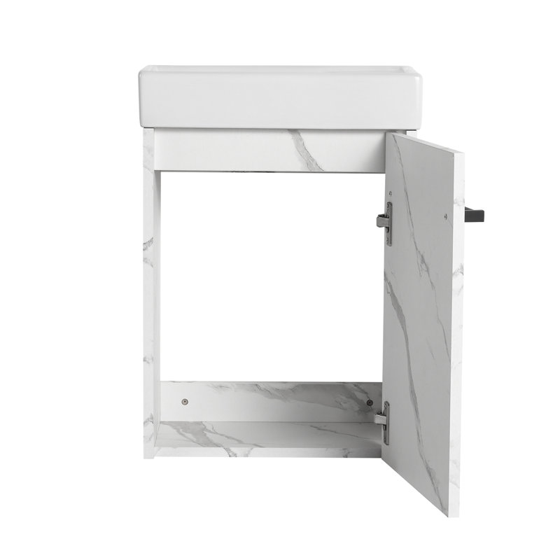 Meuble-lavabo mural moderne blanc de conception compacte avec lavabo en céramique et porte à fermeture en douceur pour petite baignoire