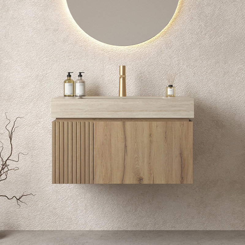 Meuble-lavabo mural simple 30 po avec lavabo, Chêne blanc