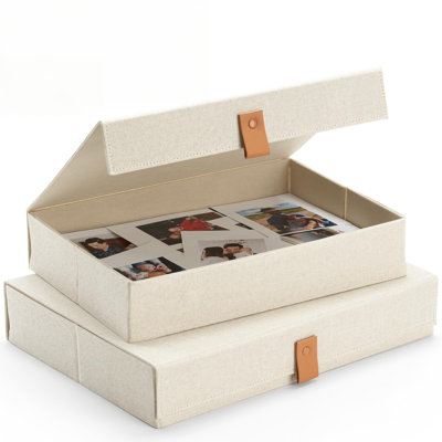 Linen-wrapped Dual-sized Photo Storage Boxes (set Of 2)