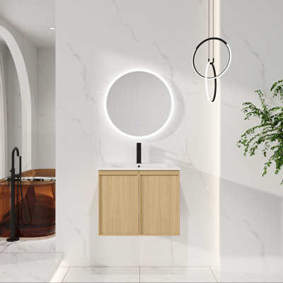  Meuble-lavabo flottant 24 po avec lavabo intégré, chêne clair, portes doubles 24 po