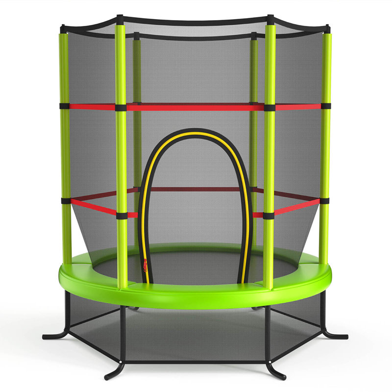 Costway 55" Round Backyard Trampoline with Safety Enclosure, Green