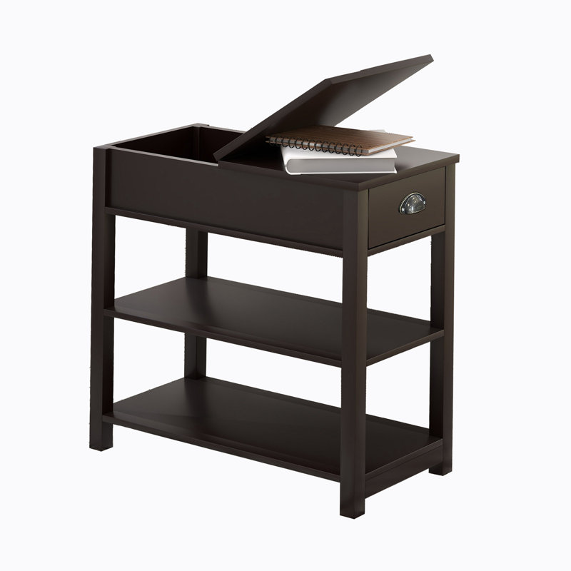Table d'appoint étroite avec tiroirs et tablette inférieure, Brun