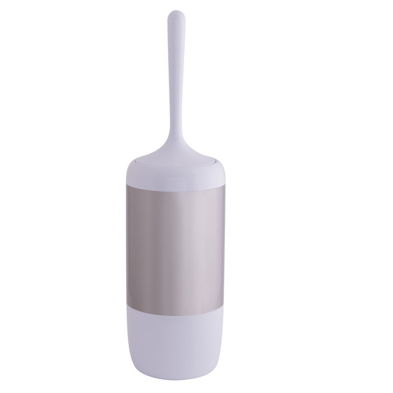 White and Stainless Steel Compact Waste Bin and Toilet Brush Set