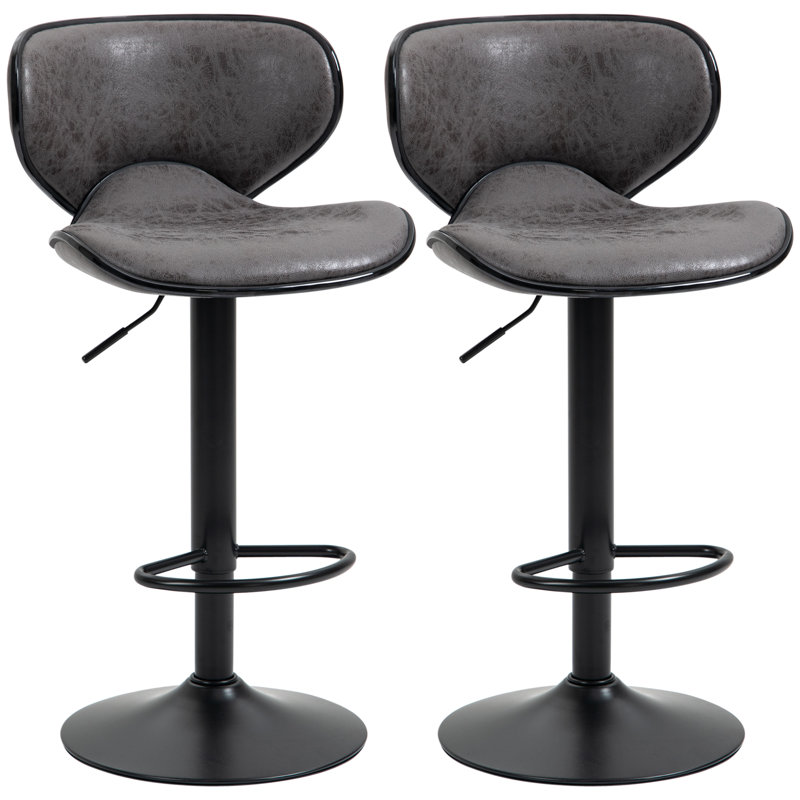 Abdus-Sami Swivel Upholstered Adjustable Height Counter Stool with Metal Frame, Dark Grey