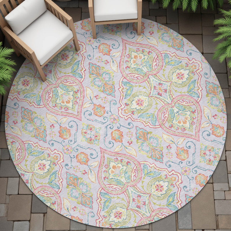 Machine Washable Indoor/Outdoor Husby ACN2207 Bohemian Rug, Round 8'