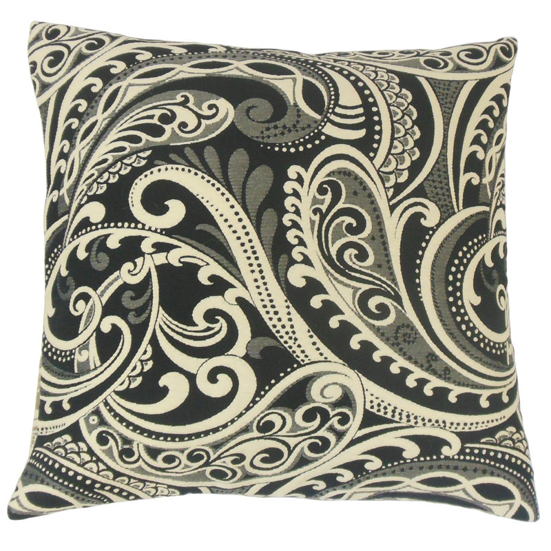 Milano Damask Feather Reversible Throw Pillow, Black