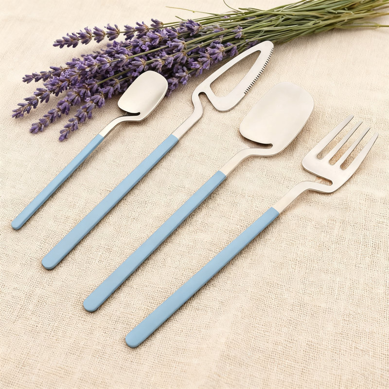 Ensemble de couverts 24 pièces en acier inoxydable avec conception à suspendre, service de couverts poli miroir de qualité 304 pour 6 personnes, lavable au lave-vaisselle pour un mariage à domicile
