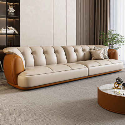 Khaki&Orange Genuine Leather Modular Sofa