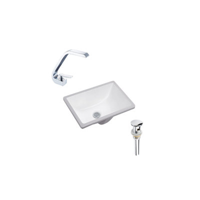 Lavabo de salle de bain rectangulaire encastré en céramique blanche avec robinet et trop-plein