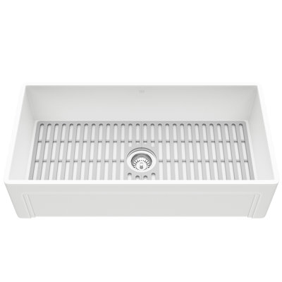 Évier de cuisine à tablier frontal avec crépine L 36 po x l 18 po Matte Stone ™
