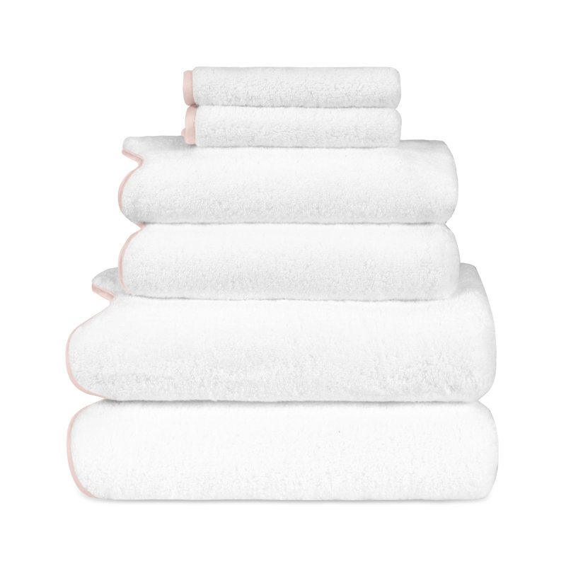 Antalya 6 Piece Turkish Cotton Towel Set, White/Lt Pink