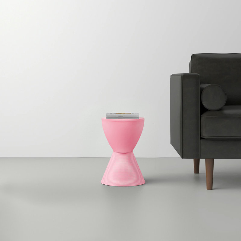 Pink Hourglass Ribbed Acrylic Side Table with Storage