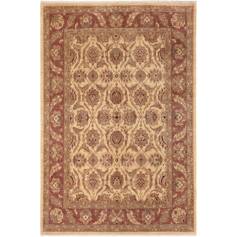 Tapis beige / brun en laine noué à la main à motif floral 8 pi 1 po x 9 pi 9 po Floral