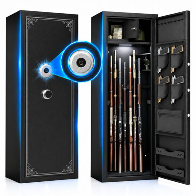 Biometric Large Gun Safe, 57" Quick Access Rifle Safe with Fingerprint Password Lock, 12+ Long Guns Storage Cabinet with Silent Mode & Alarm System for Home Use