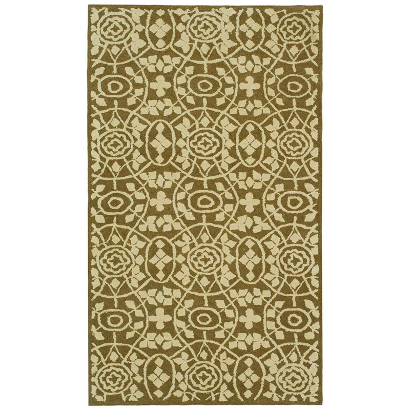 Tapis vert en coton fait à la main Bloomery, Rectangle 8 pi 6 po x 11 pi 6 po