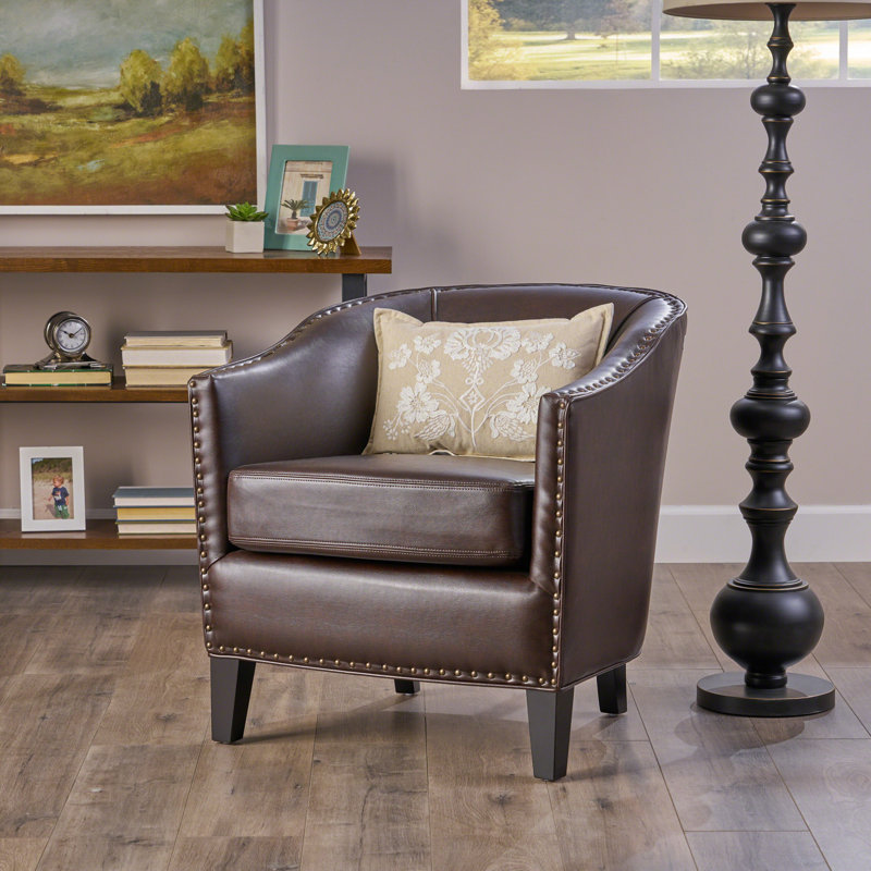 Fauteuil demi-tonneau en polyester d'une largeur de 80,64 cm Aous, Similicuir brun