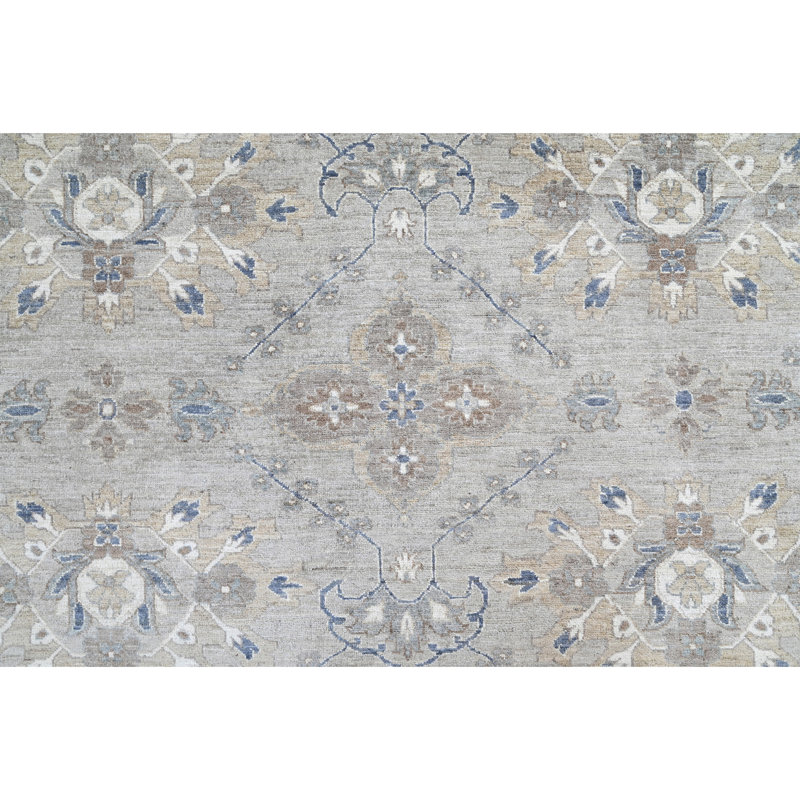 Tapis argenté et bleu clair noué à la main de haute qualité