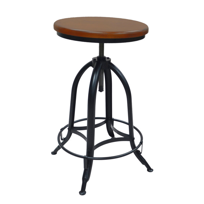 30" Chestnut Swivel Backless Adjustable Height Bar Chair With Footrest, Black