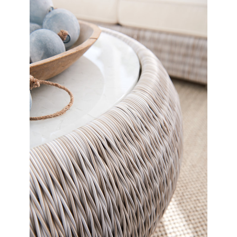 Cream Woven Round Glass Top Cocktail Table