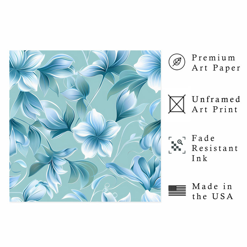 Floral aigue-marine, fleurs, reproduction d'art moderne sans cadre, H 16 po x l 16 po