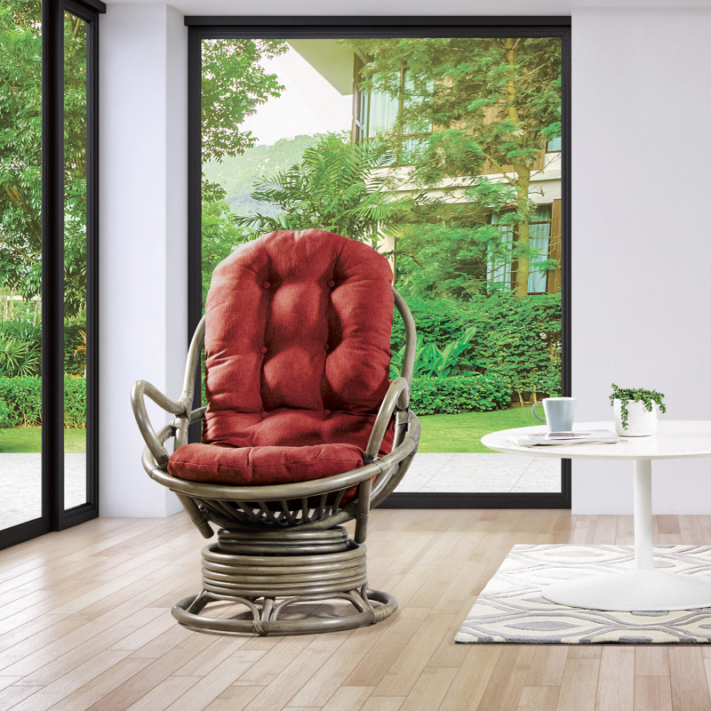 Fauteuil papasan pivotant en polyester touffeté de 28,75 po de large Lundell, 100 % polyester rouge, gris