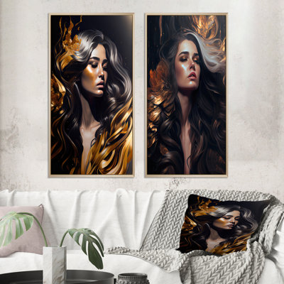 «Gold and Black Sensual Woman II», 2 pièces sur toile