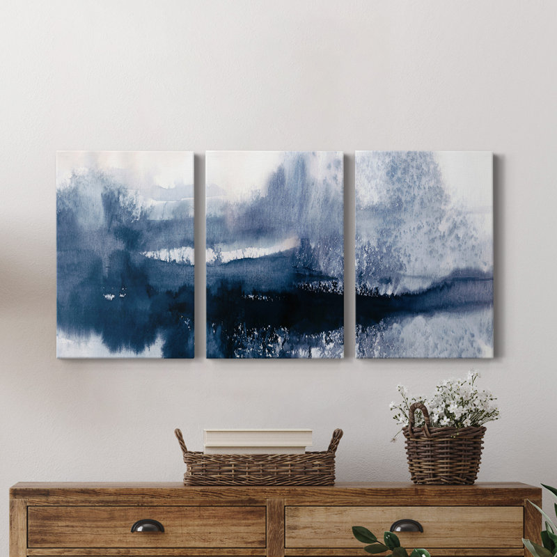 Indigo Tides - Ensemble de 3 reproductions de cadres photo, H 27 po x l 54 po x P 1 po