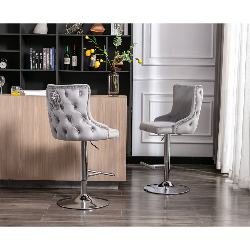 Glazer Swivel Upholstered Adjustable Height Bar Stool, in Grey