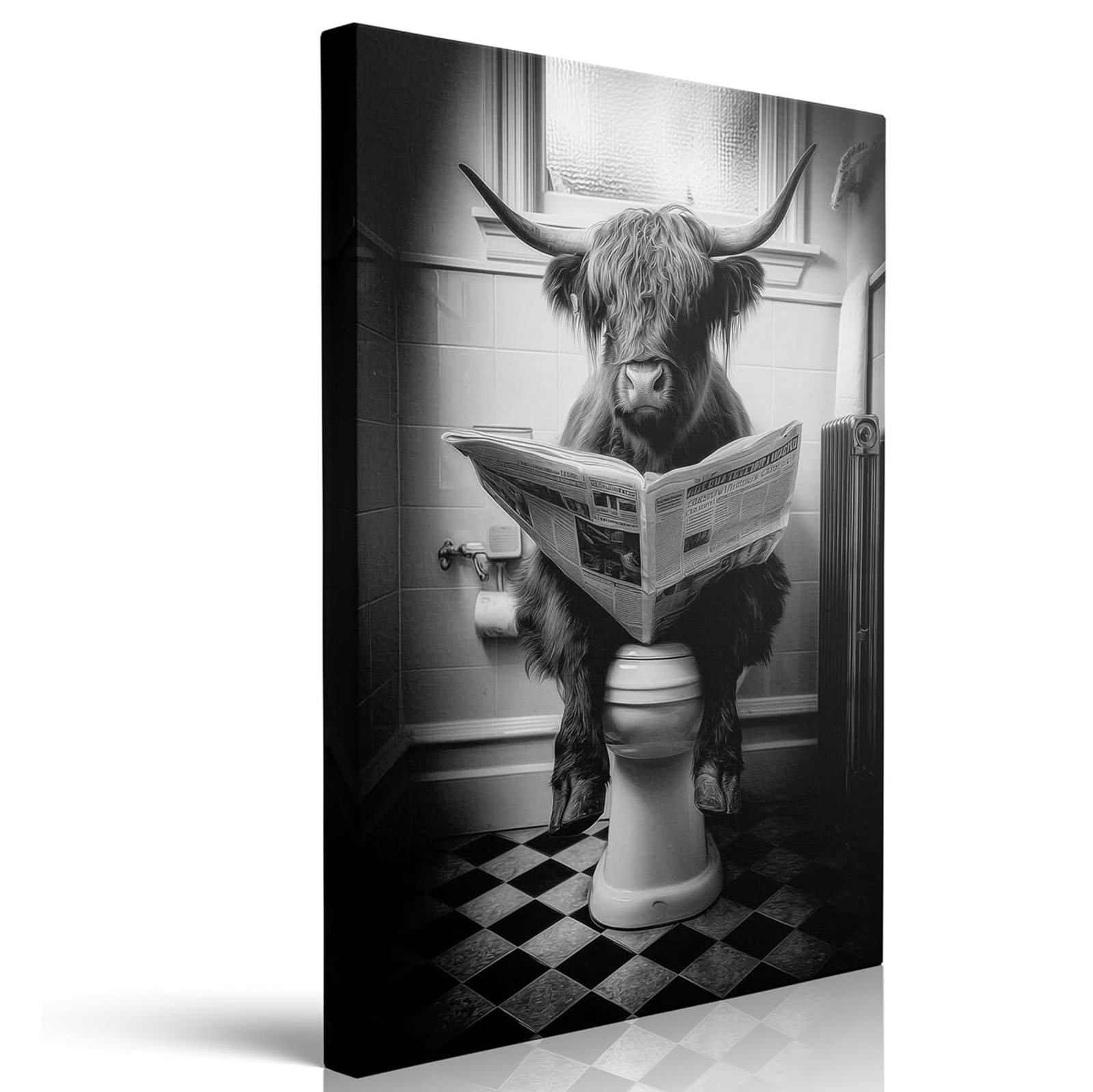 Ebern Designs Surreal Highland Cow Bathroom Canvas Wall Art Framed ...